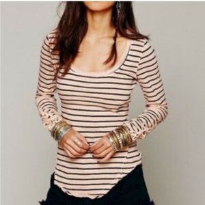 Free People Striped Long Sleeve Top - Pink and Black